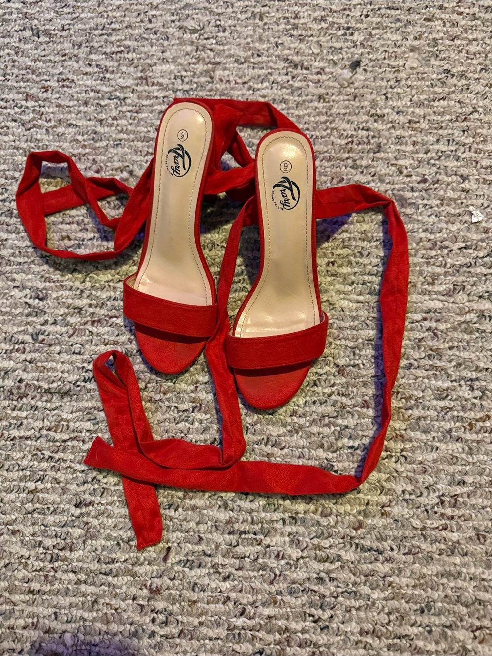 Ina Red Lace-Up Open Toe Ankle Wrap Heels